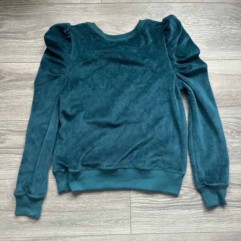 Rebecca Minkoff Teal Blue Green Long Puff Sleeve Velvet Velour Sweater Size XS